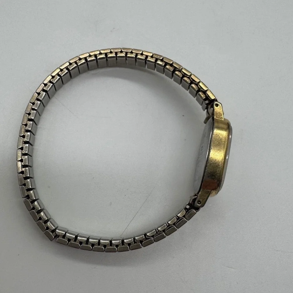 Vintage Timex Quartz Watch Gold Tone Cushion Case Expansion Band needs bat